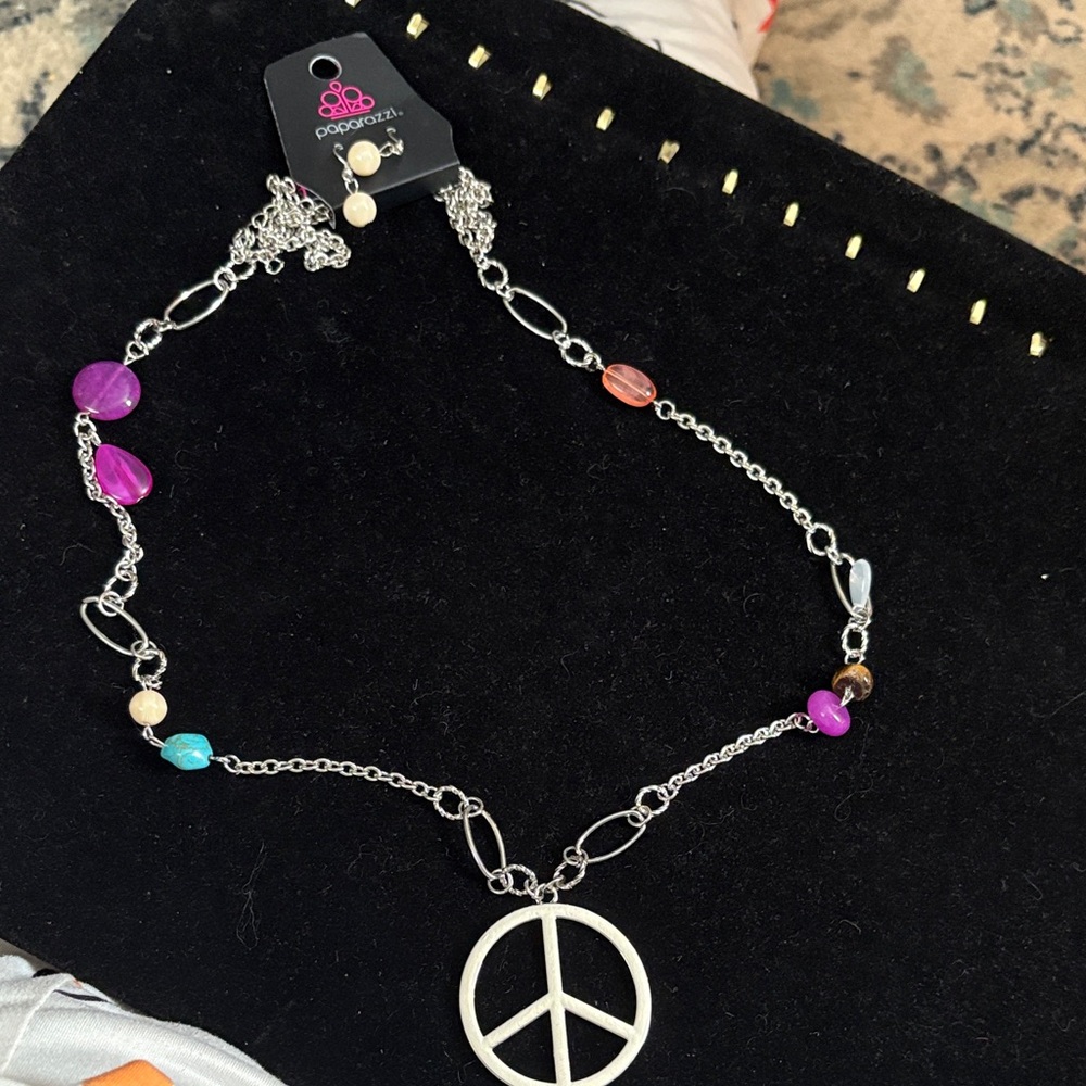 Paparazzi Silver Necklace with Peace Pendant and Earring Set